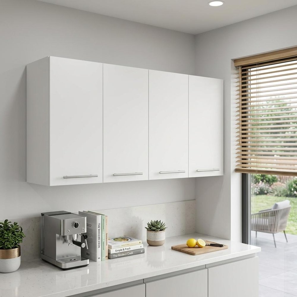 47" White Wood Wall Mounted Accent Chest With Four Doors