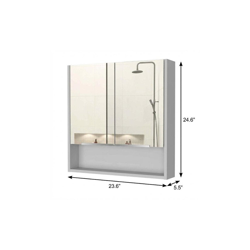 24" White Wood Floating Single Door Bathroom Vanity And Medicine Cabinet With Mirror. Bathroom vanity isolated on a plain white background, finished in white wood.