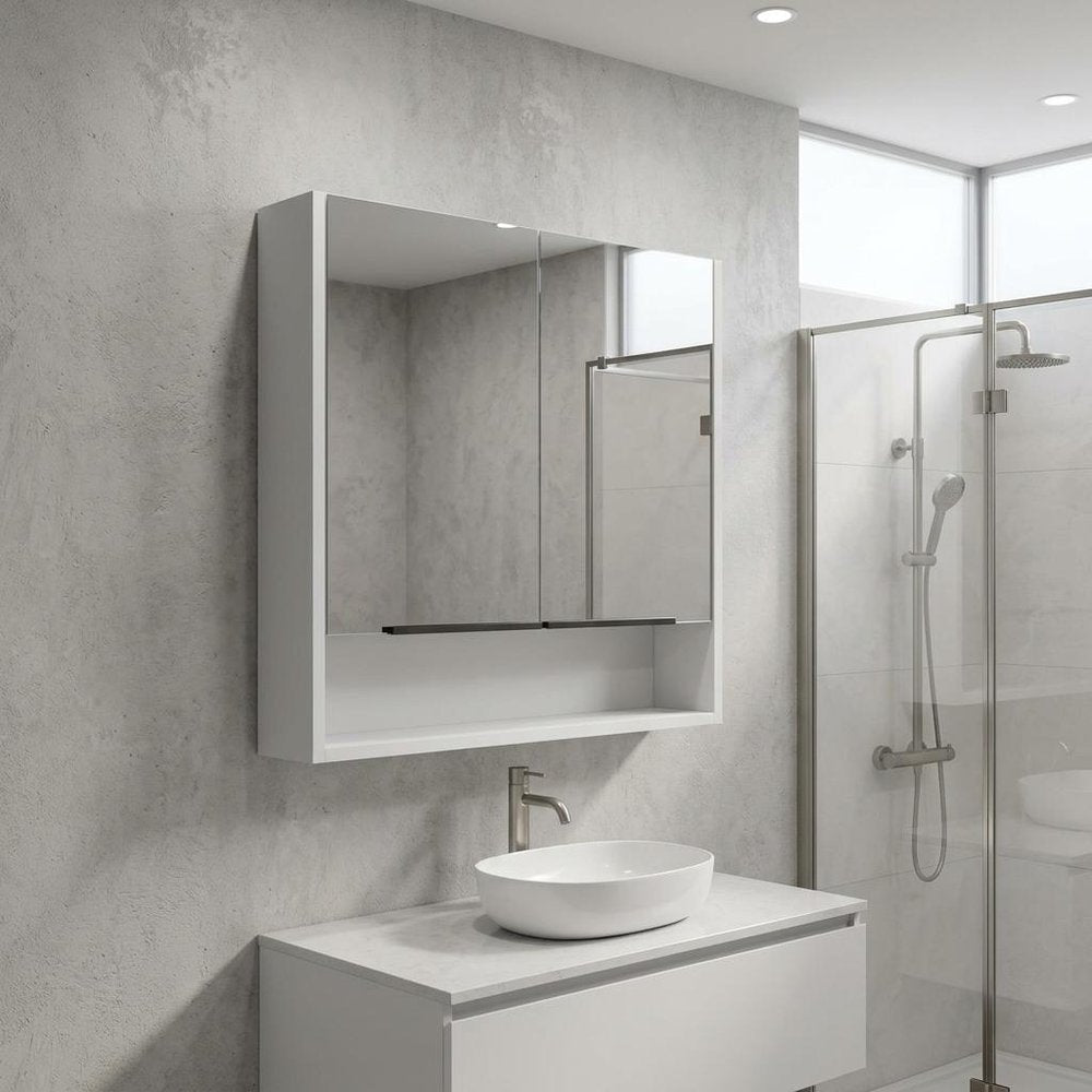 24" White Wood Floating Single Door Bathroom Vanity And Medicine Cabinet With Mirror