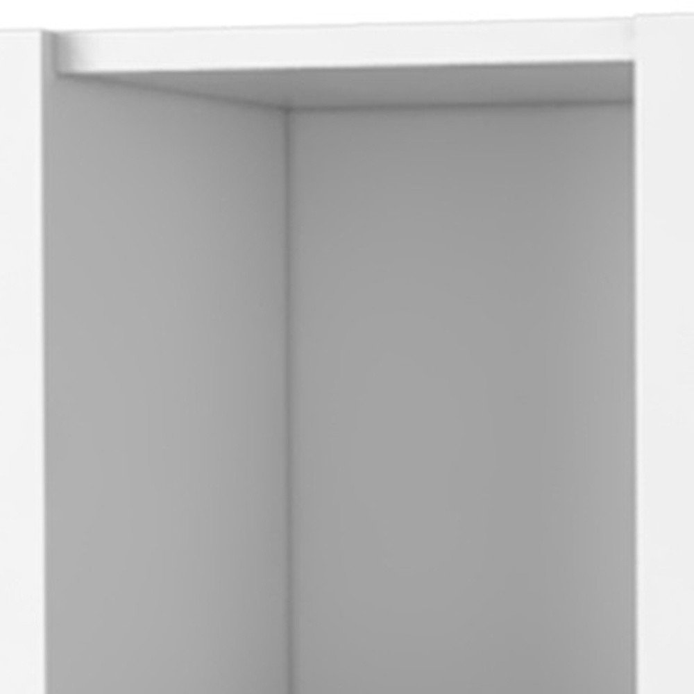 59" White Wood Wall Mounted Accent Cabinet With Four Doors. Cabinet isolated on a plain white background, finished in white wood.