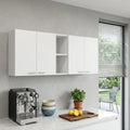 59" White Wood Wall Mounted Accent Cabinet With Four Doors