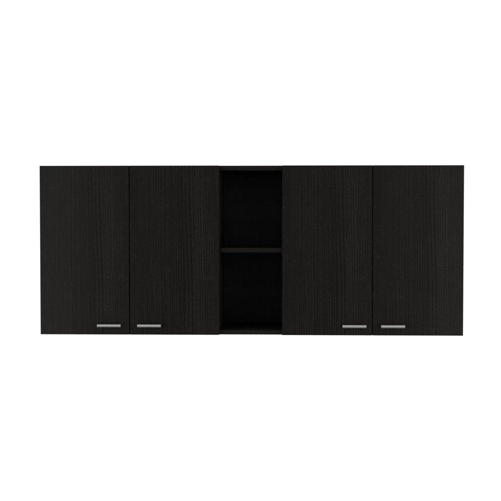 59" Black Wood Wall mounted Accent Cabinet With Five Shelves. Cabinet isolated on a plain white background, showing a black wood surface.