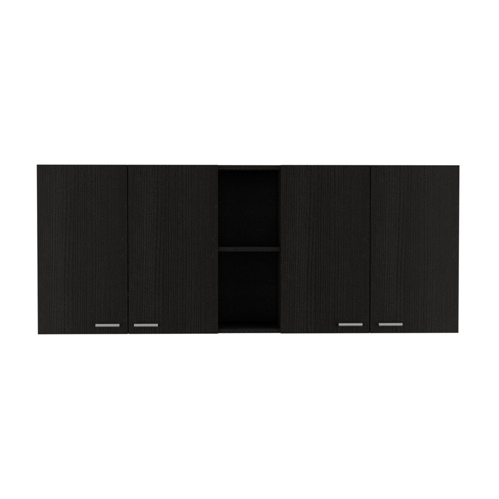 59" Black Wood Wall mounted Accent Cabinet With Five Shelves. Cabinet isolated on a plain white background, showing a black wood surface.