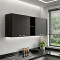 59" Black Wood Wall mounted Accent Cabinet With Five Shelves