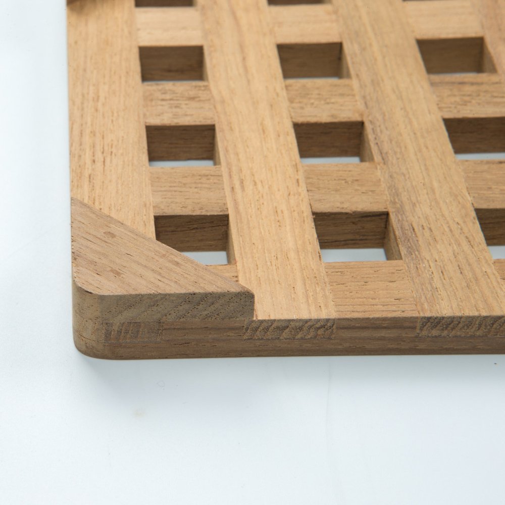 6.00 " Square Wood Trivet detail shot of the brown wood finish.