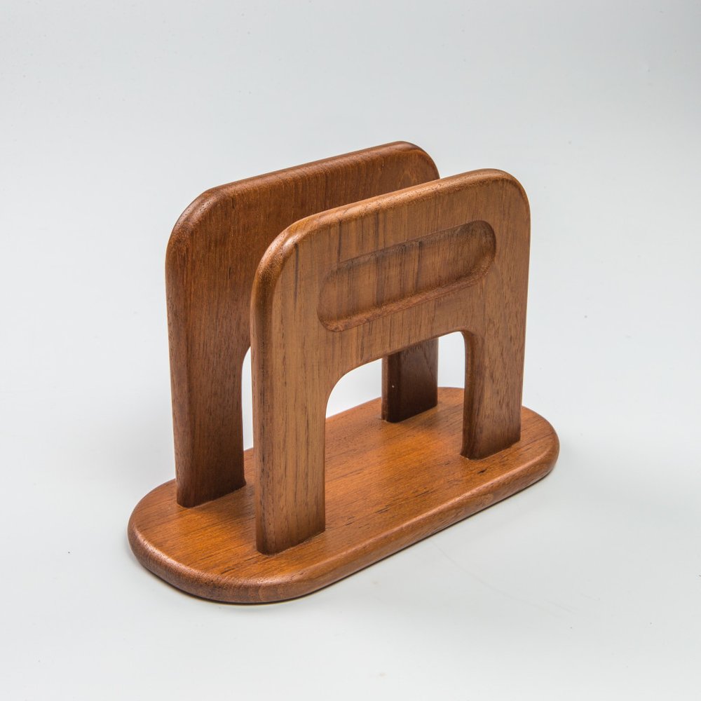 8" Brown Solid Wood Napkin Holder on a white background