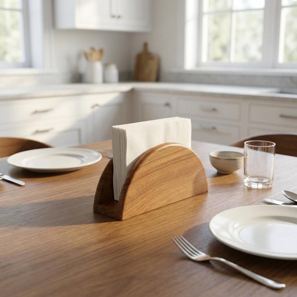 6" Brown Solid Wood Napkin Holder
