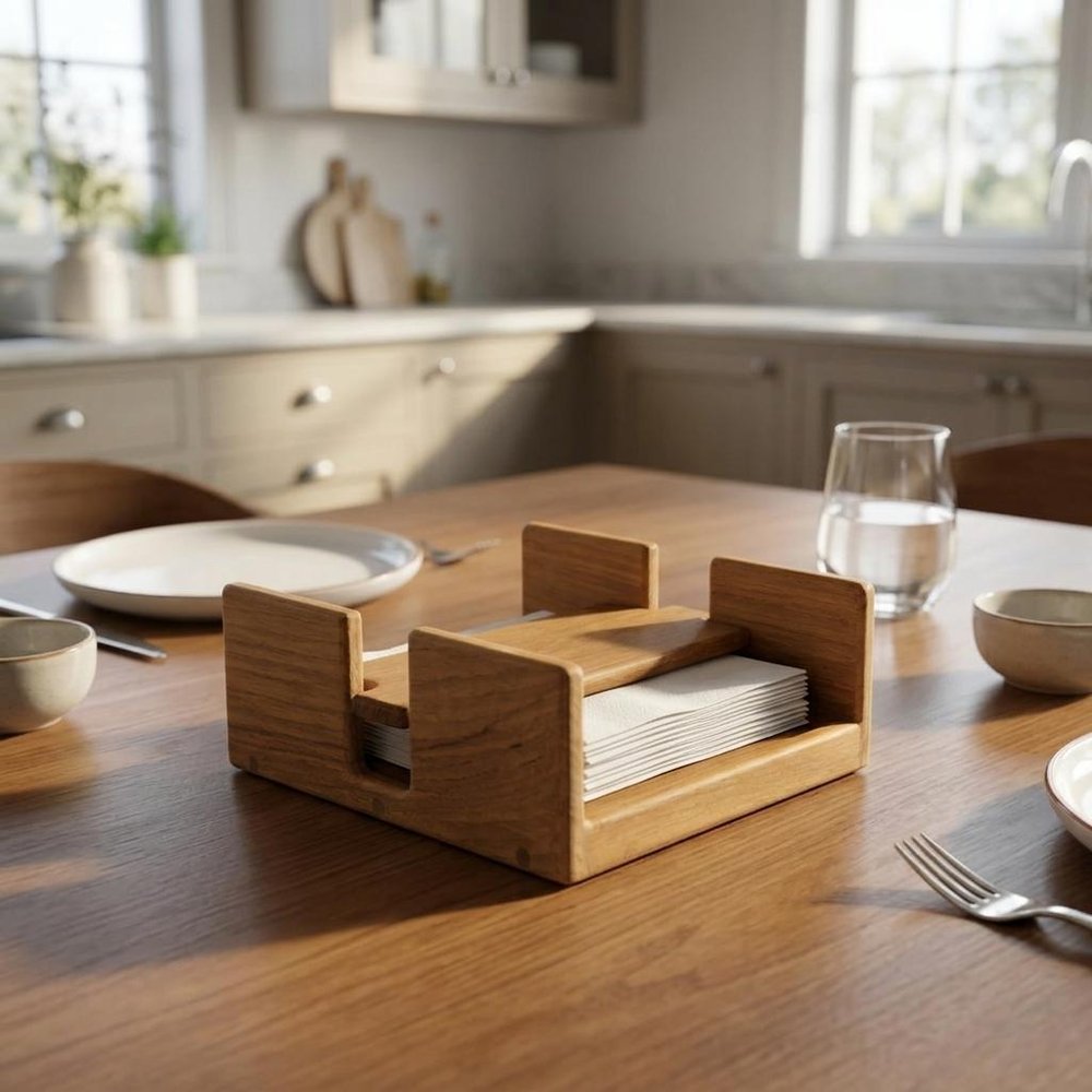 Free Standing 7.38 " Wood Napkin Holder in a home interior
