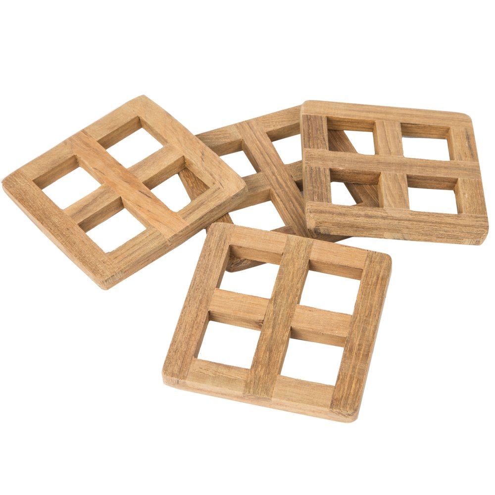 set of four 3.00 " Square Wood Coaster on a white background
