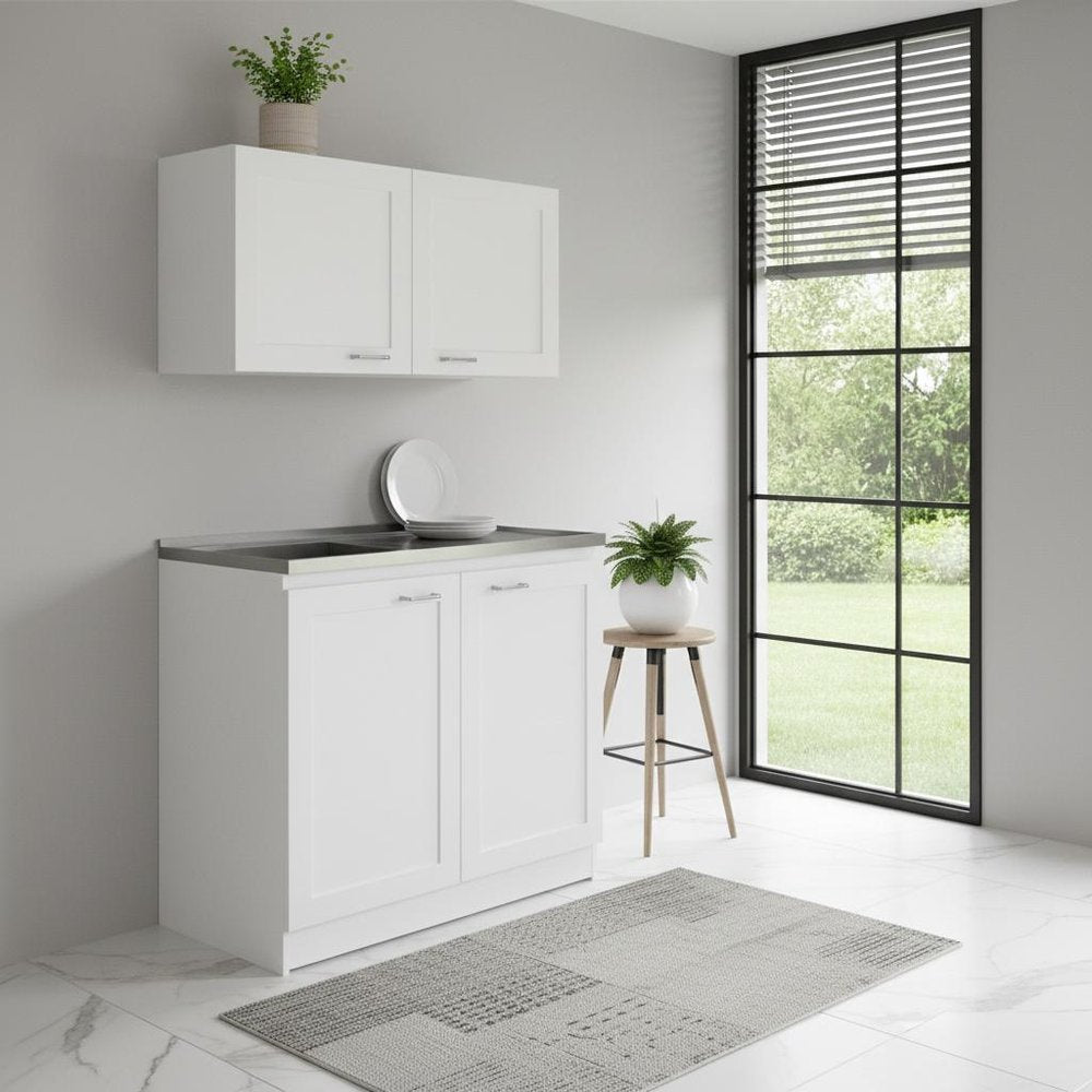 42" Black and White Wood Accent Cabinet Set With Four Doors. Cabinet in white wood.