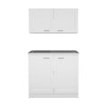 42" Black and White Wood Accent Cabinet Set With Four Doors. Cabinet isolated on a plain white background, showing a white wood surface.