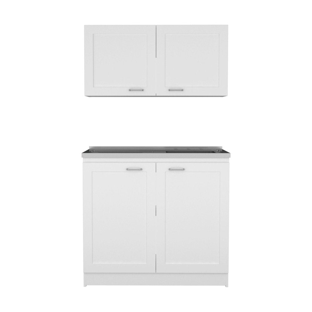 42" Black and White Wood Accent Cabinet Set With Four Doors. Cabinet isolated on a plain white background, finished in white wood.