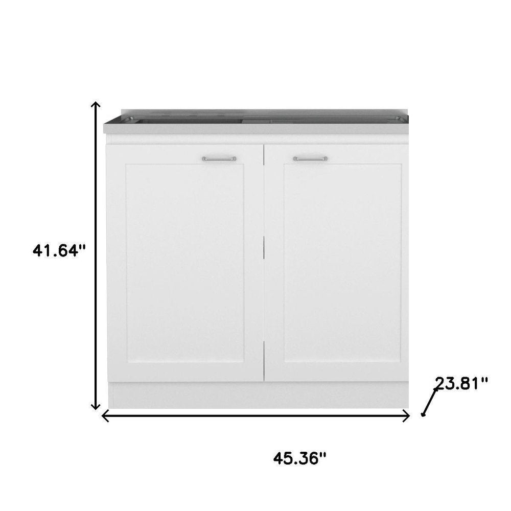 42" Black and White Wood Accent Cabinet Set With Four Doors. Cabinet isolated on a plain white background, showing a white wood surface.