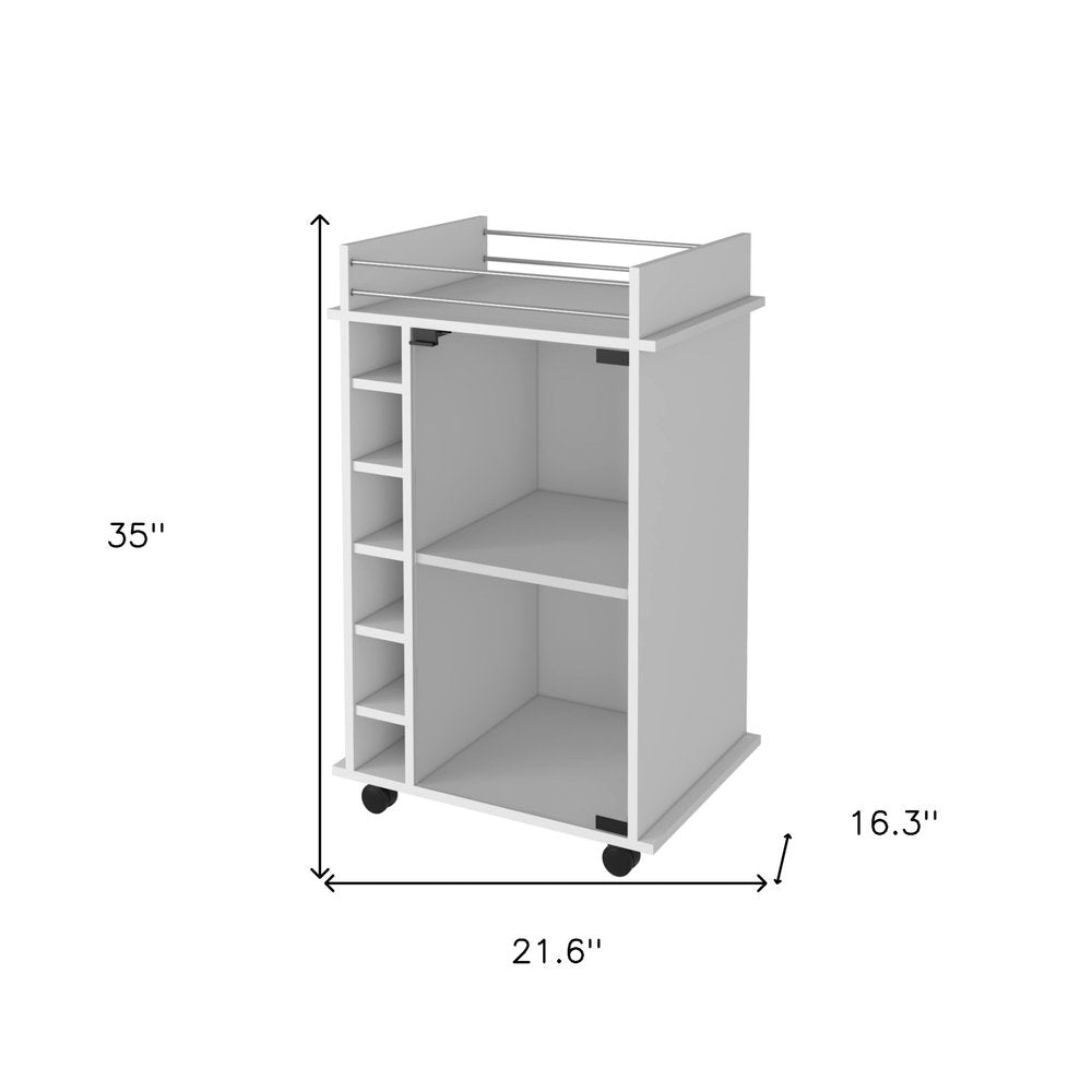 White Rolling Bar Cart With Wine Storage - 35" H x 21.6" W x 16.3" D