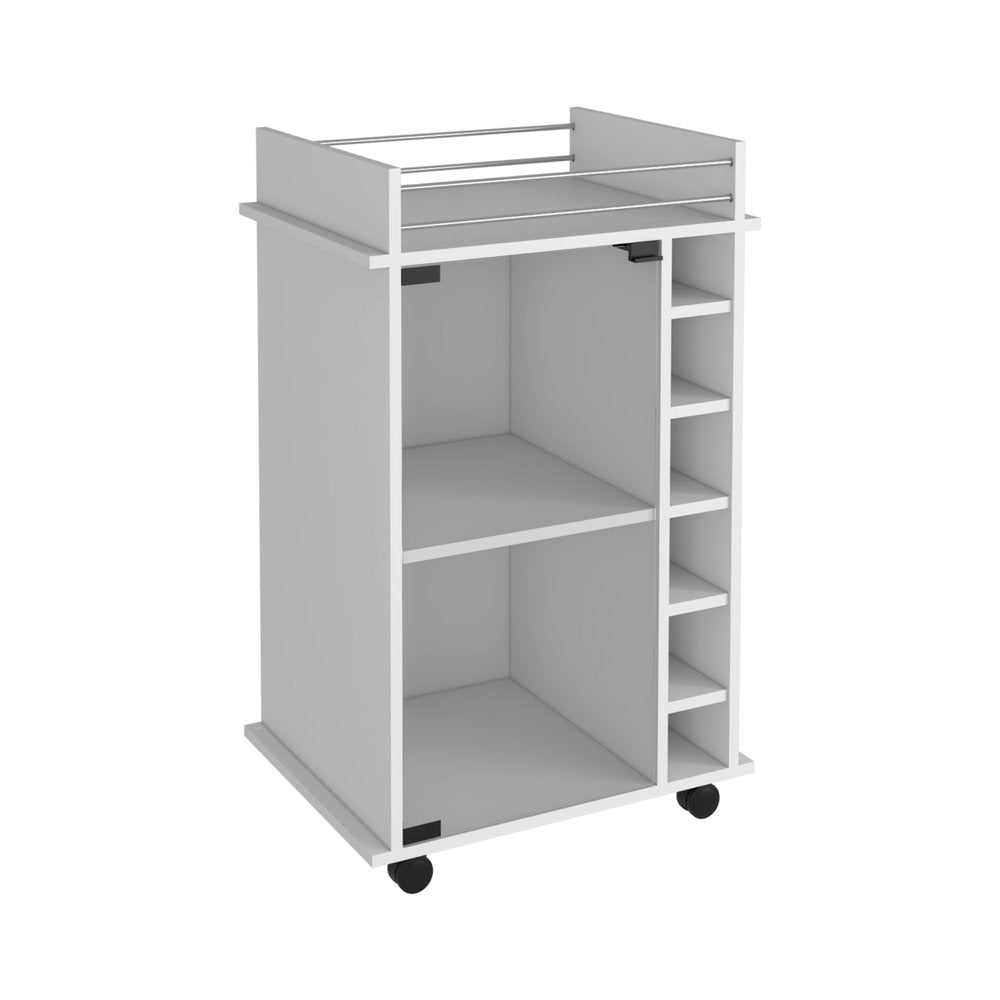 White Rolling Bar Cart With Wine Storage - 35" H x 21.6" W x 16.3" D