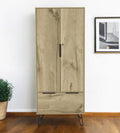 74" Oak Wood Two Door Single Drawer Combo Dresser