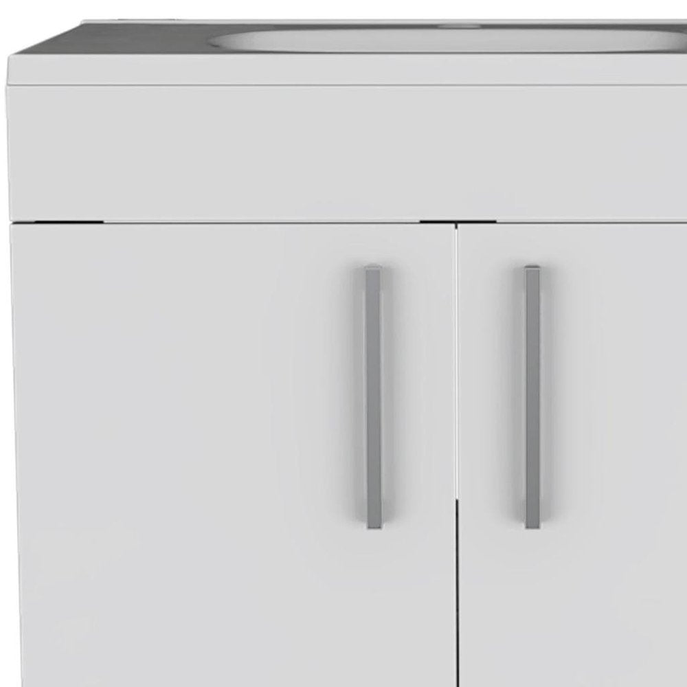 24" White Wood Freestanding Double Door Bathroom Vanity With Sink