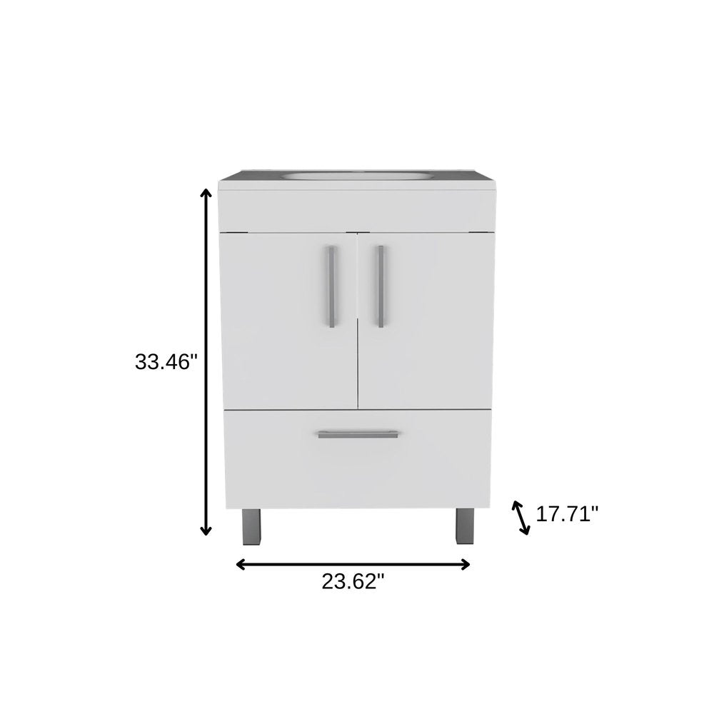 24" White Wood Freestanding Double Door Bathroom Vanity With Sink