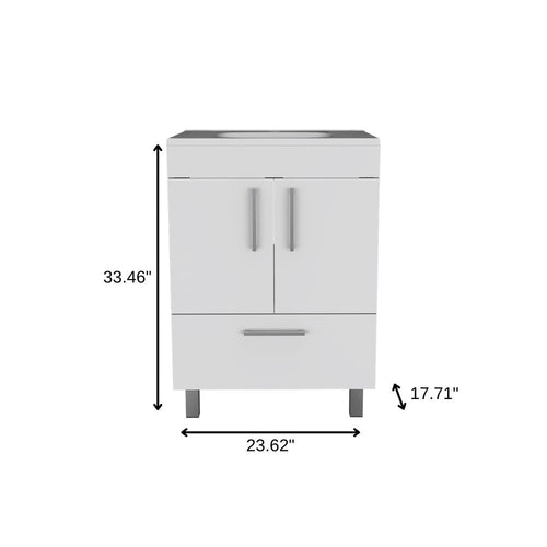 24" White Wood Freestanding Double Door Bathroom Vanity With Sink - 33.46" H x 23.62" W x 17.71" D