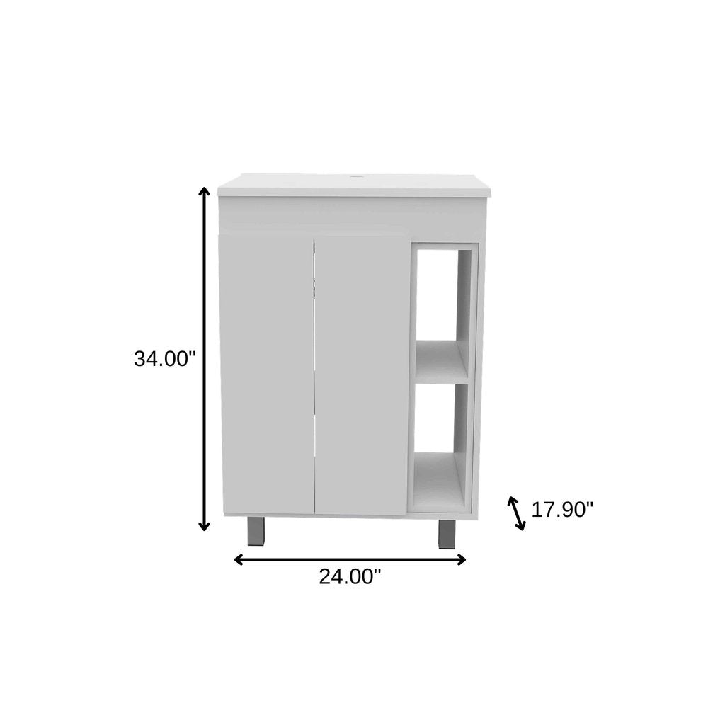 24" White Wood Freestanding Double Door Bathroom Vanity With Sink