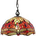 Red And White Unique Statement Two Light Glass Dimmable Chandelier With Red And White Shades