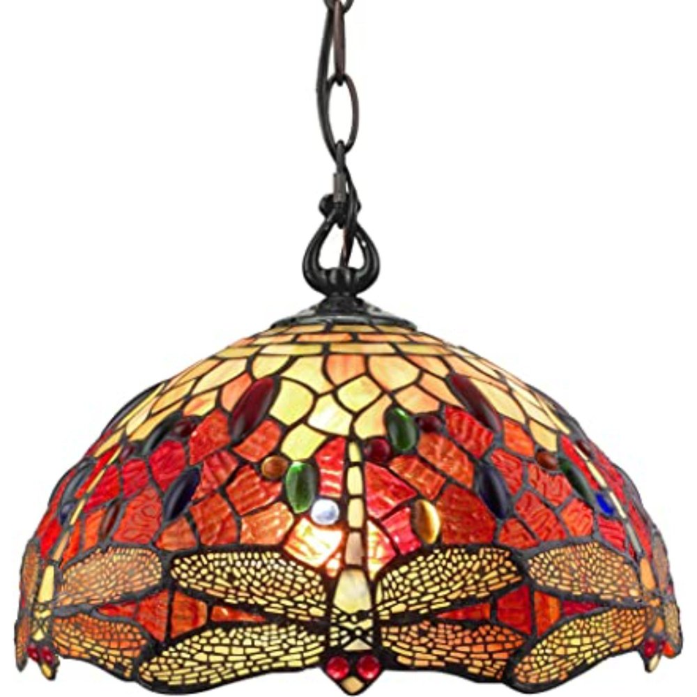 Red And White Unique Statement Two Light Glass Dimmable Chandelier With Red And White Shades