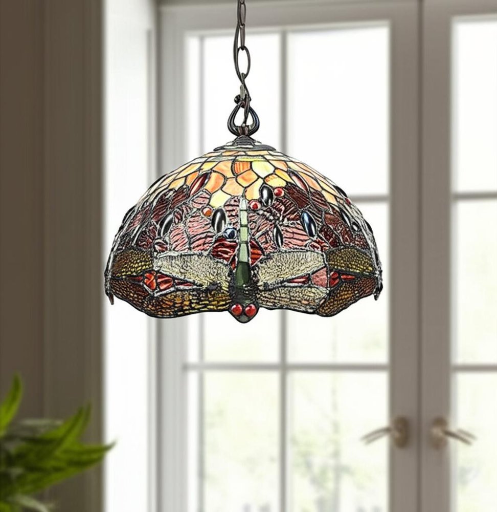 Red And White Unique Statement Two Light Glass Dimmable Chandelier With Red And White Shades
