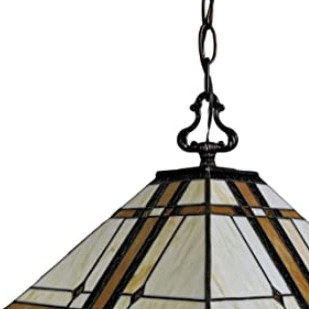 Brown And White Unique Statement Two Light Glass Dimmable Chandelier With Brown And White Shades on a white background