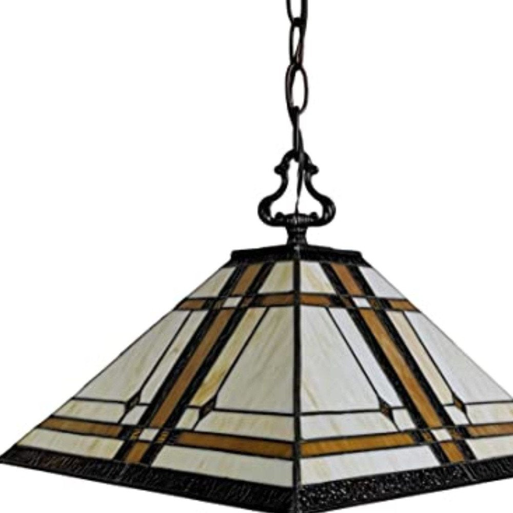 Brown And White Unique Statement Two Light Glass Dimmable Chandelier With Brown And White Shades on a white background