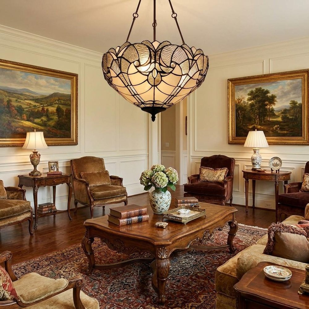 Yellow and Brown Two Light Tiffany Style Semi Flush Dimmable Ceiling Light