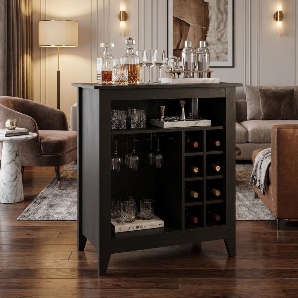 Black Bar Cart With Wine Storage