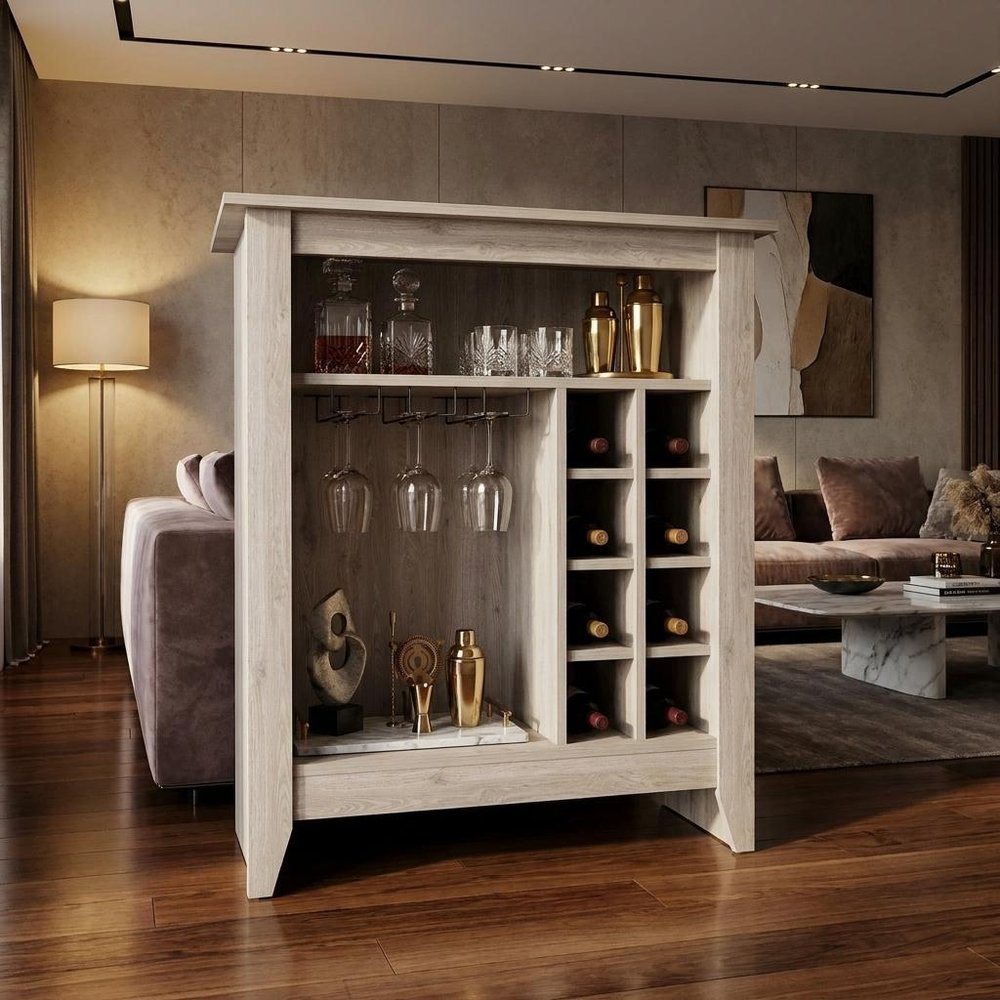 Light Gray Bar Cart With Wine Storage