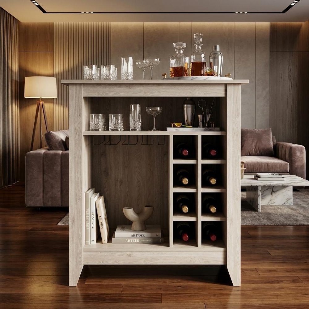 Light Gray Bar Cart With Wine Storage