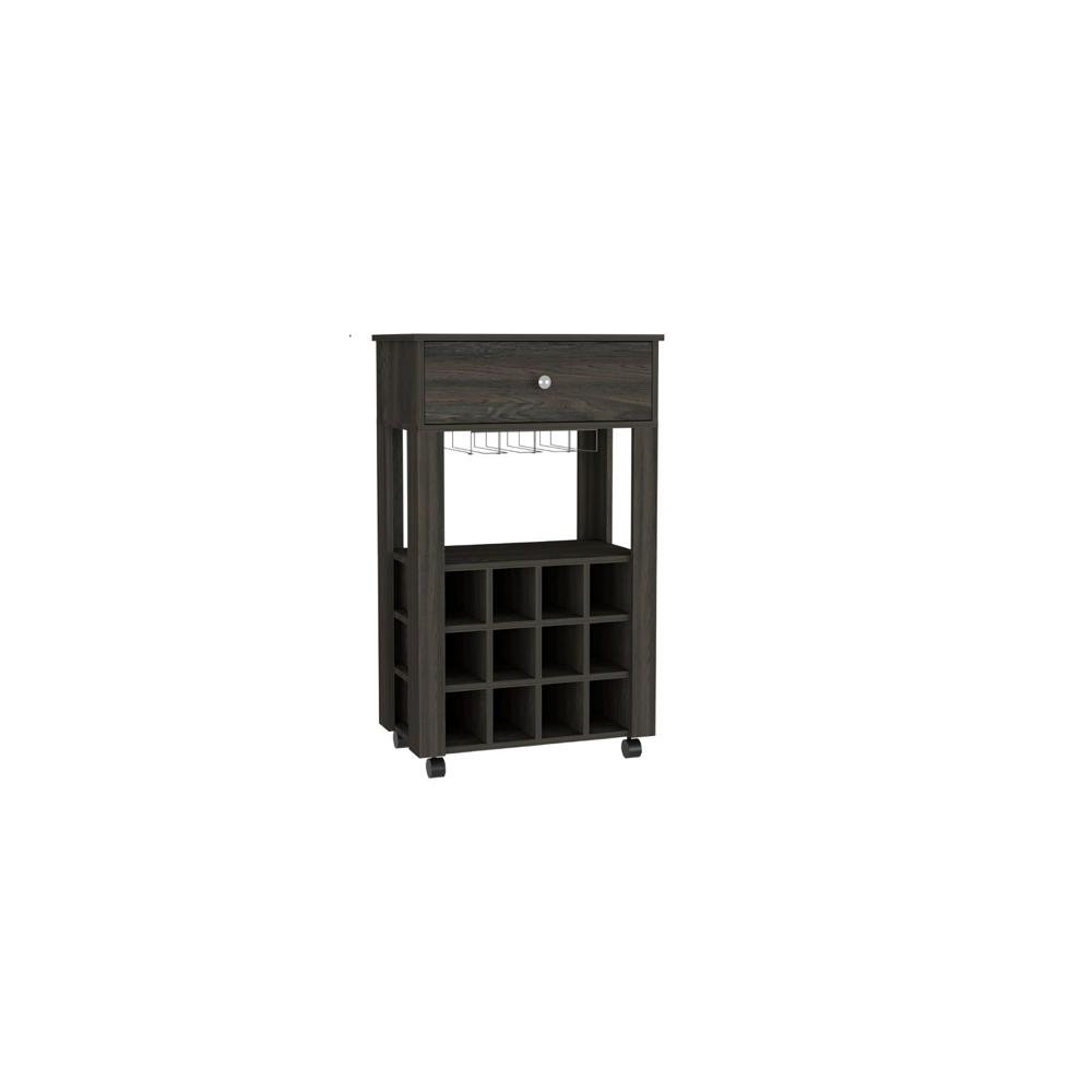 Espresso Rolling Bar Cart With Wine Storage - 39.37" H x 23.62" W x 13.98" D