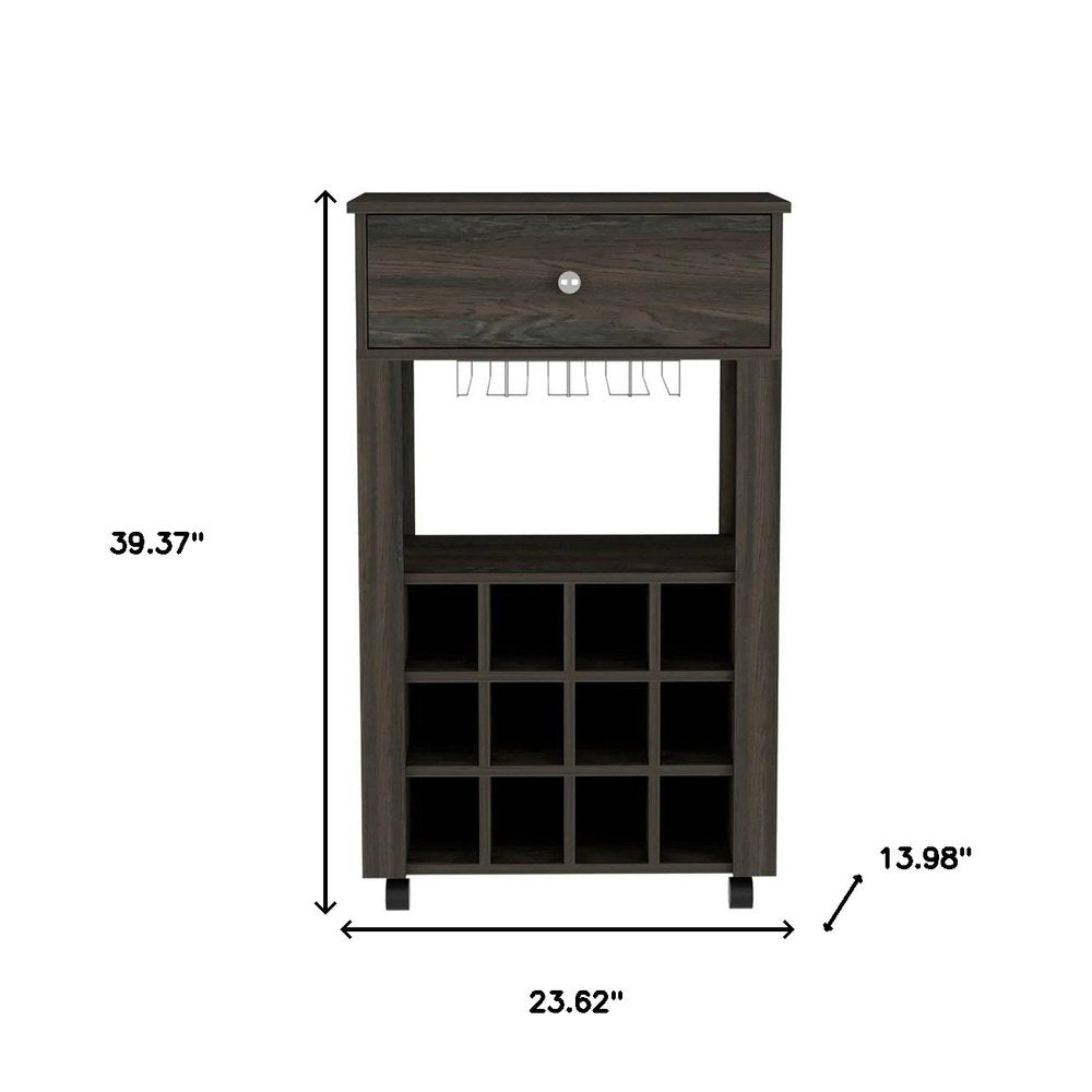 Espresso Rolling Bar Cart With Wine Storage - 39.37" H x 23.62" W x 13.98" D