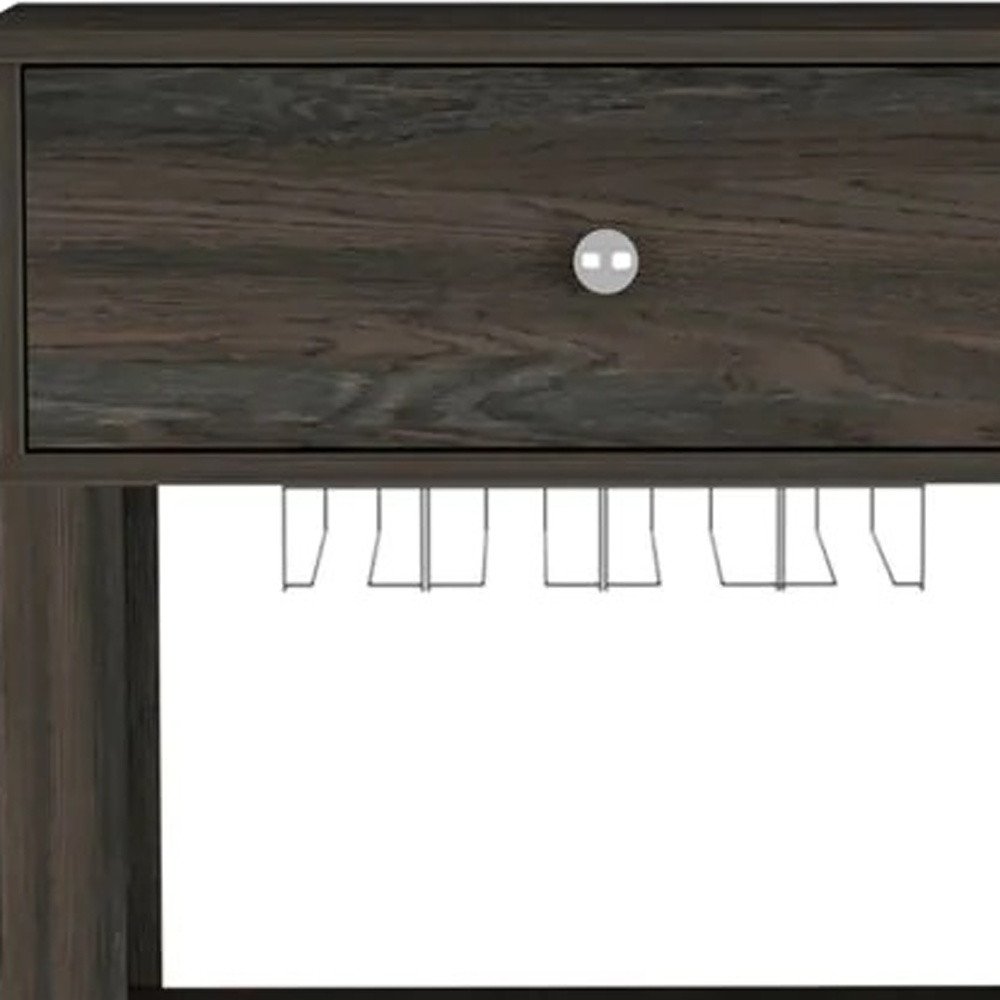 Espresso Rolling Bar Cart With Wine Storage - 39.37" H x 23.62" W x 13.98" D