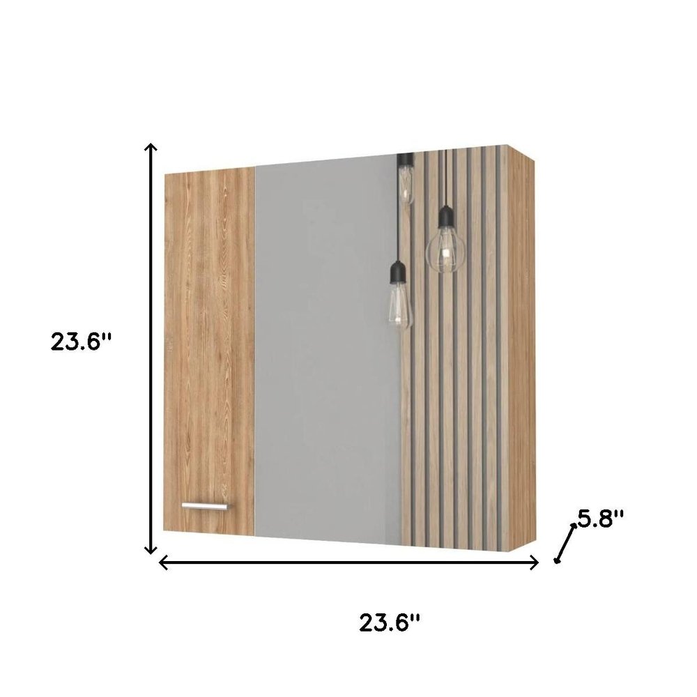 24" Natural Wood Floating Double Door Bathroom Vanity And Medicine Cabinet With Mirror