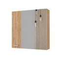 24" Natural Wood Floating Double Door Bathroom Vanity And Medicine Cabinet With Mirror. Bathroom vanity isolated on a plain white background, in a tan wood finish.
