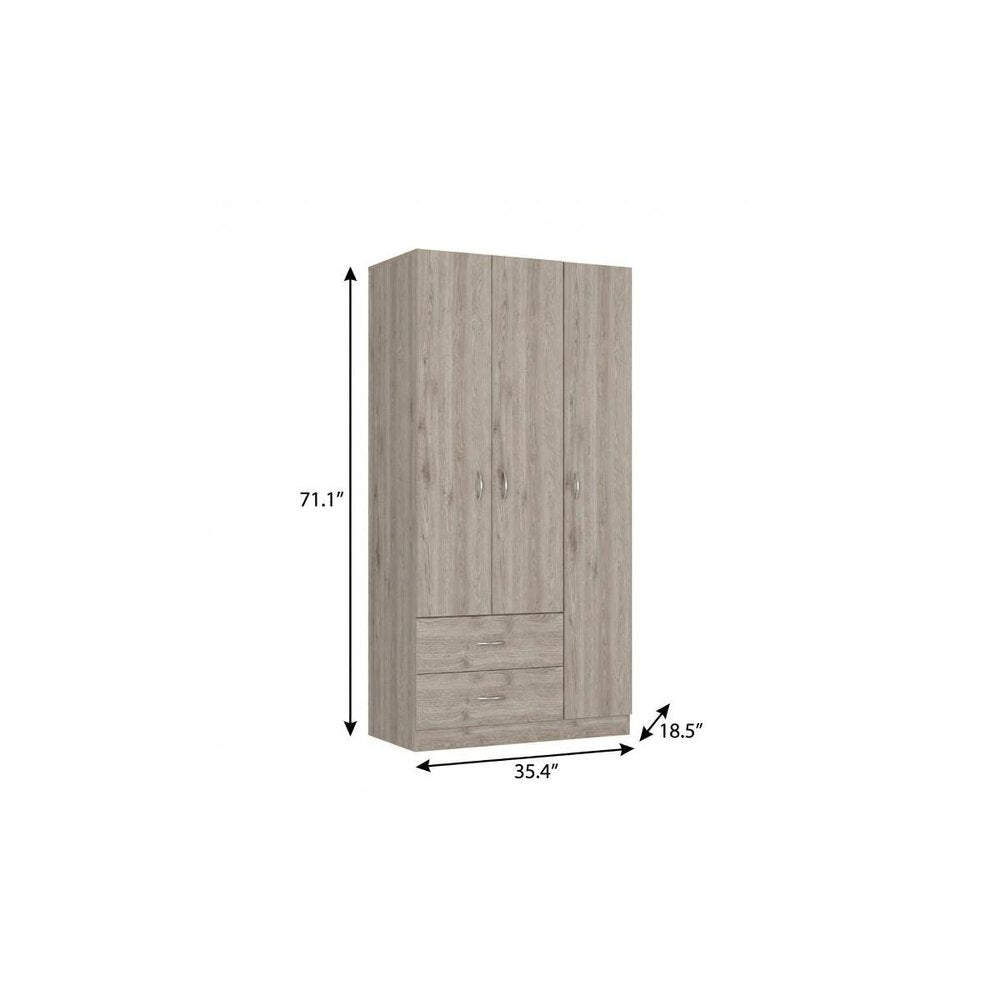 71" Gray And White Wood Two Drawer Combo Dresser on a white background
