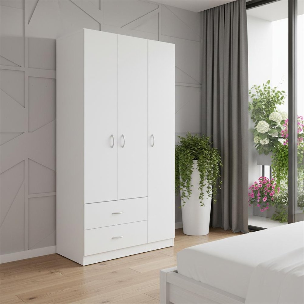 71" Gray And White Wood Two Drawer Combo Dresser