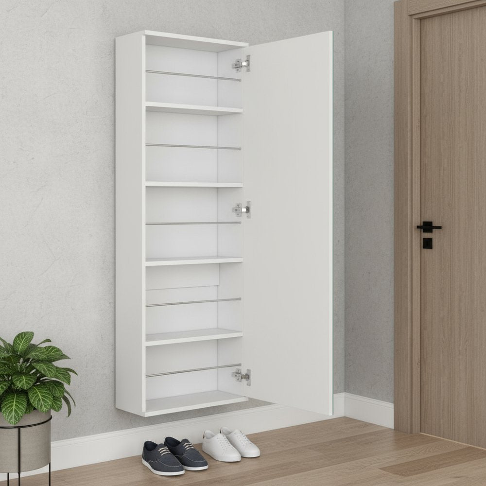 White Ten Pair Wall Mounted WoodShoe Rack in a home interior