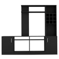 78" Black Wood Open shelving Entertainment Center on a white background
