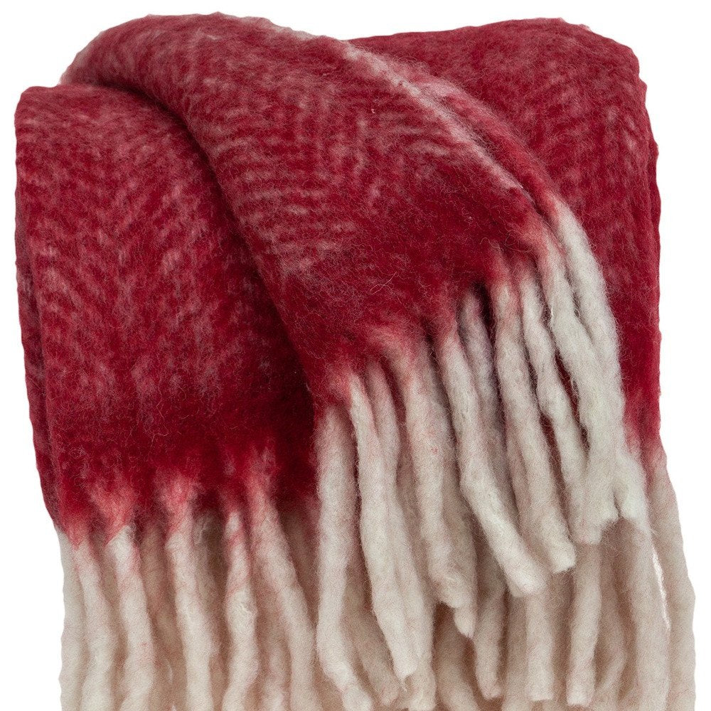 Red Woven Acrylic Solid Color Reversable Throw close-up detail