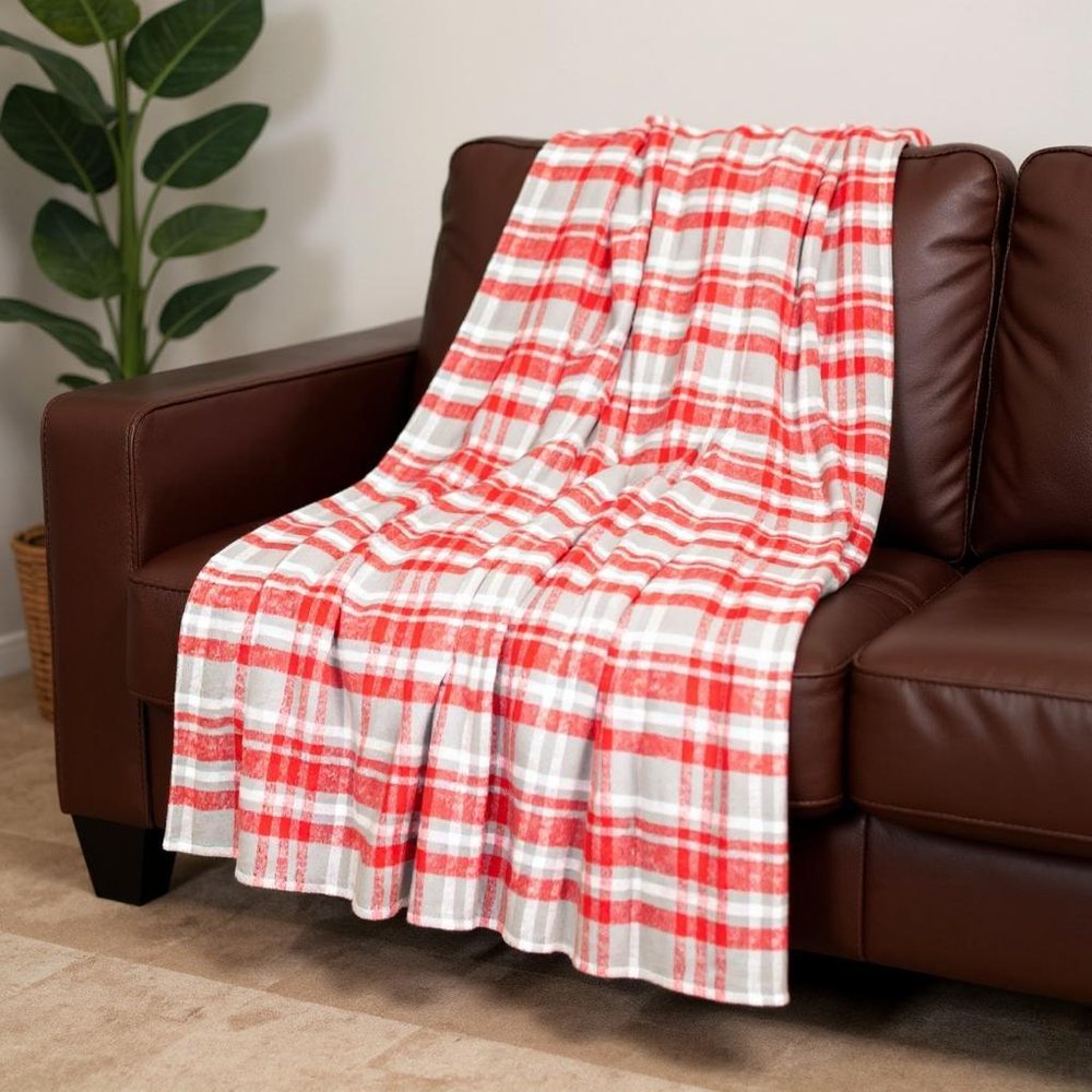 Red Woven Cotton Plaid Throw Blanket in a home interior