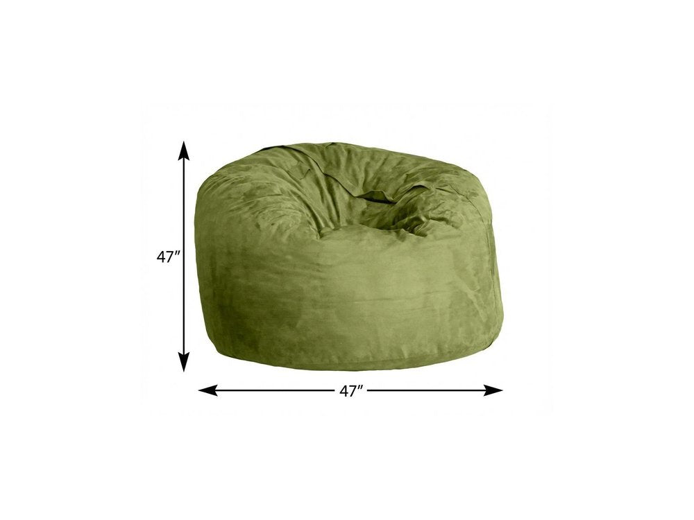 47" Green Microsuede Classic Bean Bag. Floor chair isolated on a plain white background, showing its green color.