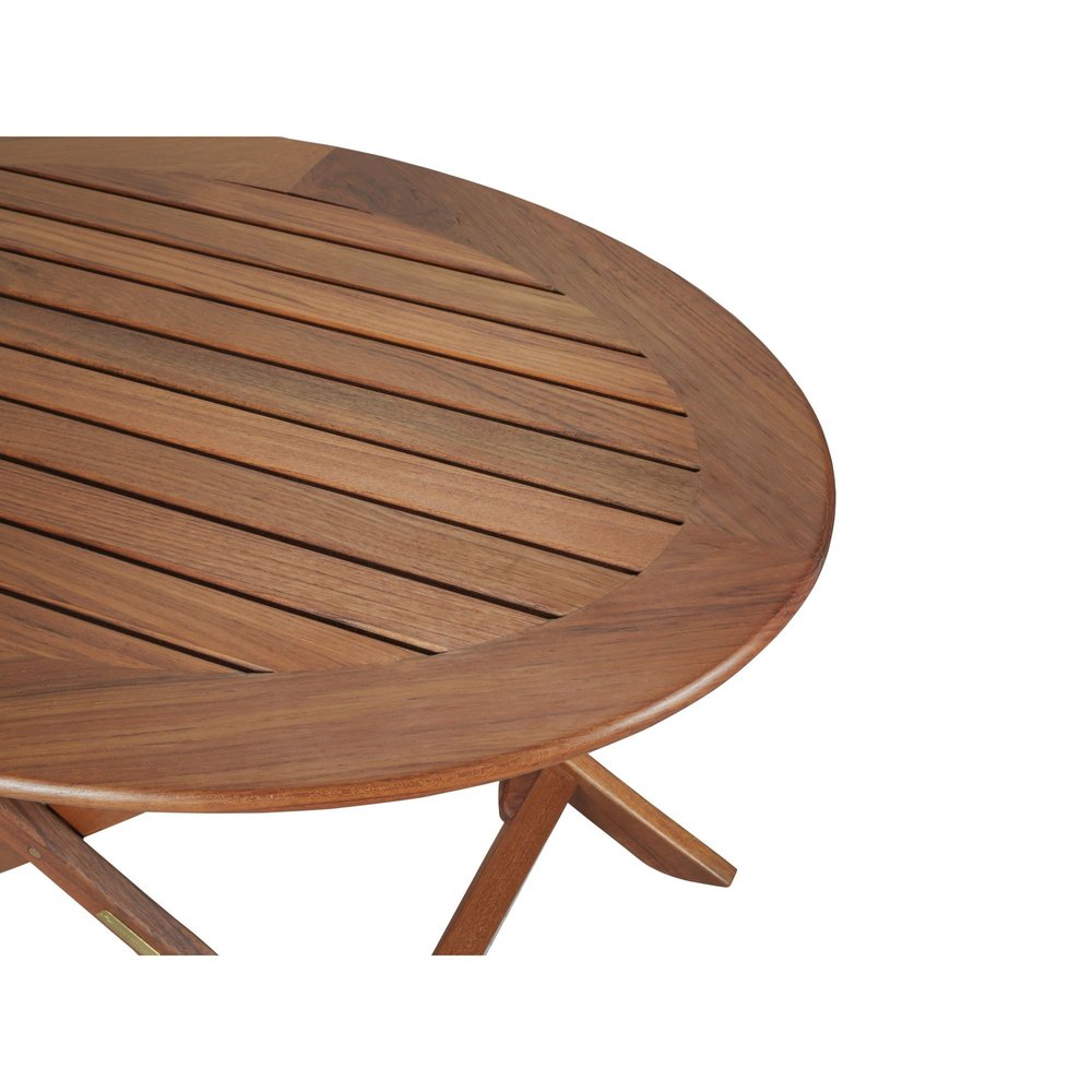 40" Brown Oval Solid Wood Folding Outdoor Side Table. Outdoor table isolated on a plain white background, in a brown wood finish.