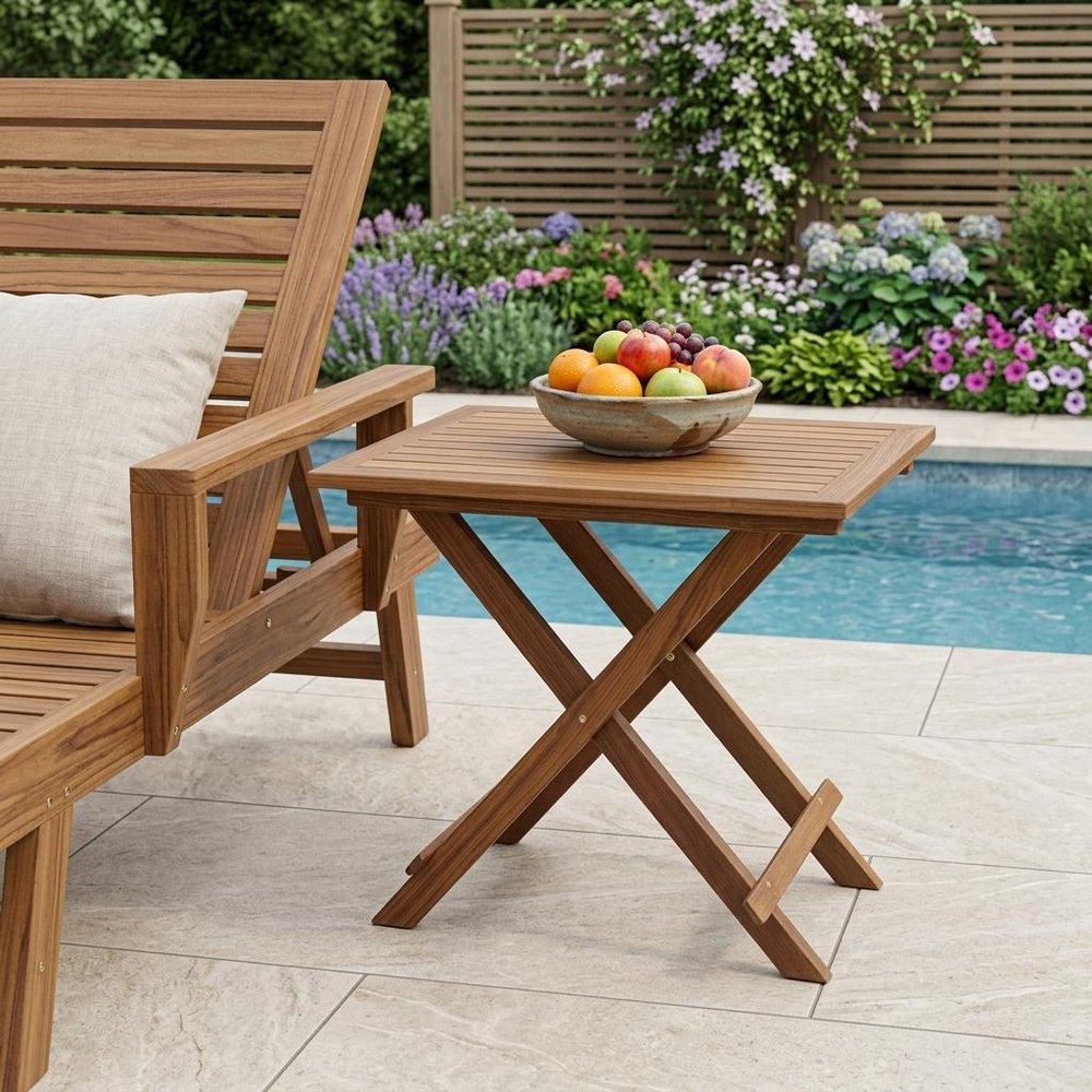28" Brown Solid Wood Folding Outdoor Side Table