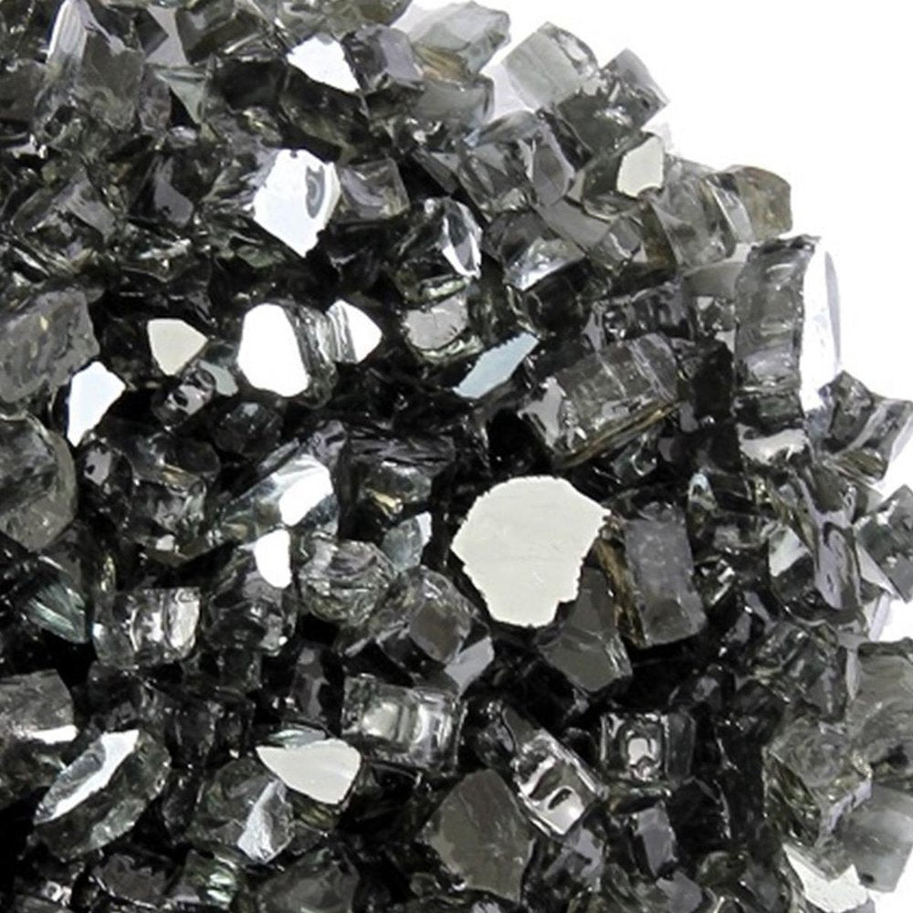 Black Round Reflective Fire Pit Glass close-up detail