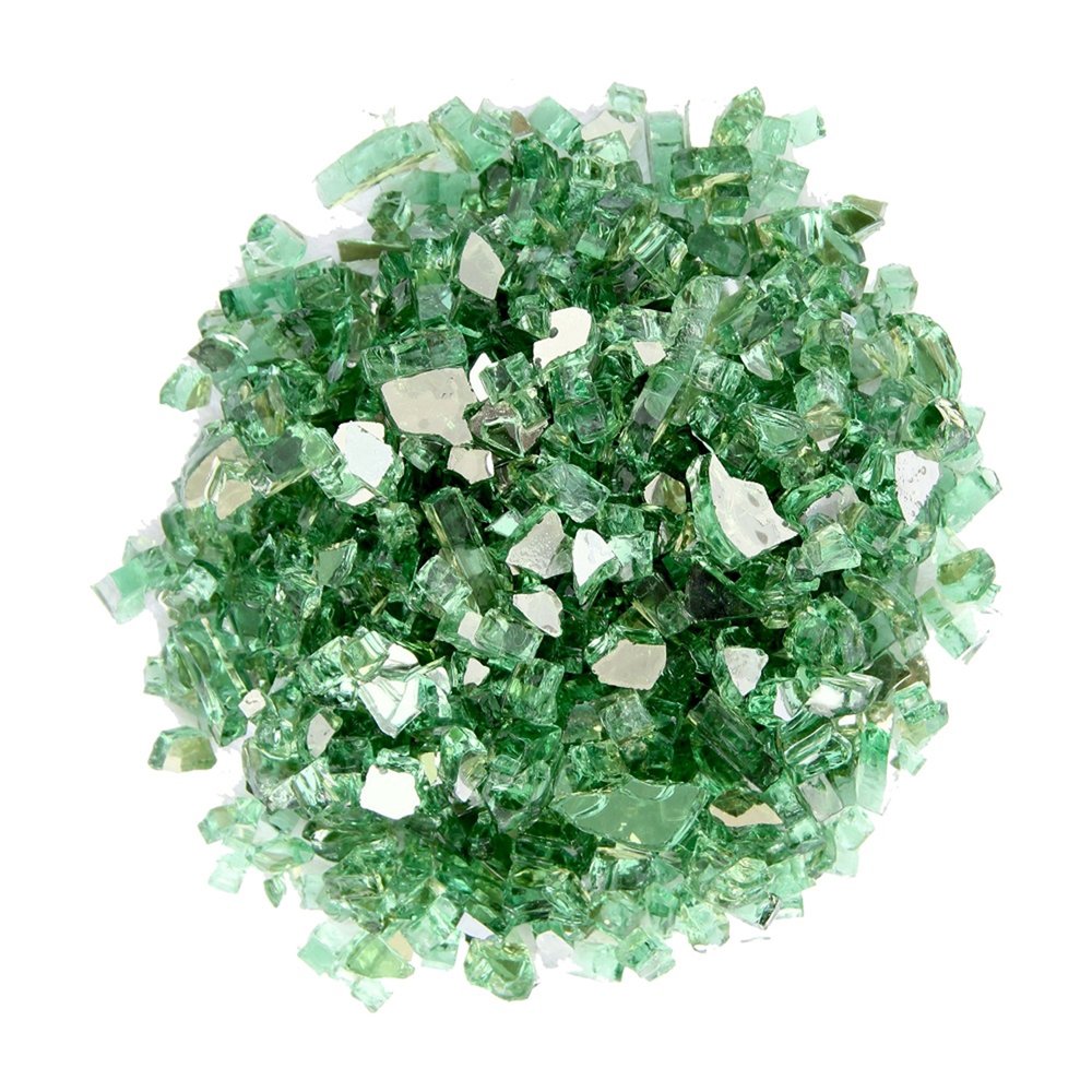Green Round Reflective Fire Pit Glass on a white background
