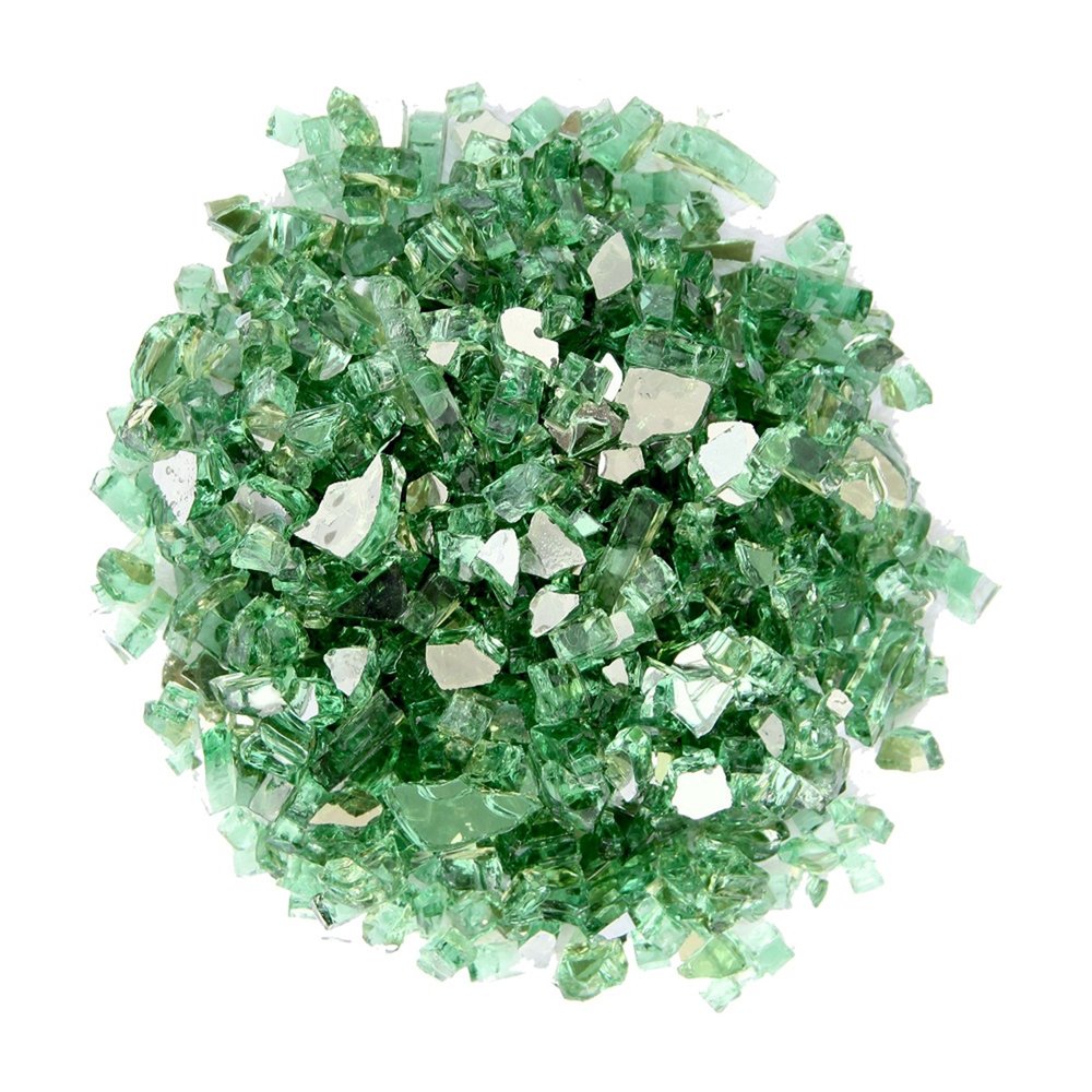 Green Round Reflective Fire Pit Glass on a white background